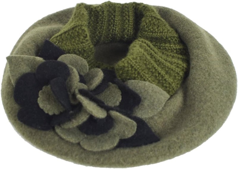 VECRY Lady French Beret 100% Wool Beret Floral Dress Beanie Winter Hat - Image 3